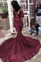 Robe de bal longue en satin, décolleté cœur, style sirène, avec manches