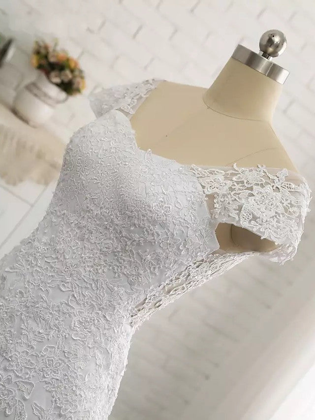 Langes rückenfreies Brautkleid im Meerjungfrau-Stil mit V-Ausschnitt und Tüllspitze