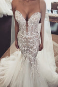Vestidos de novia largos de sirena con escote en V y encaje de tul