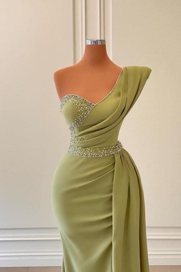 Robe de bal sirène longue à une épaule avec volants