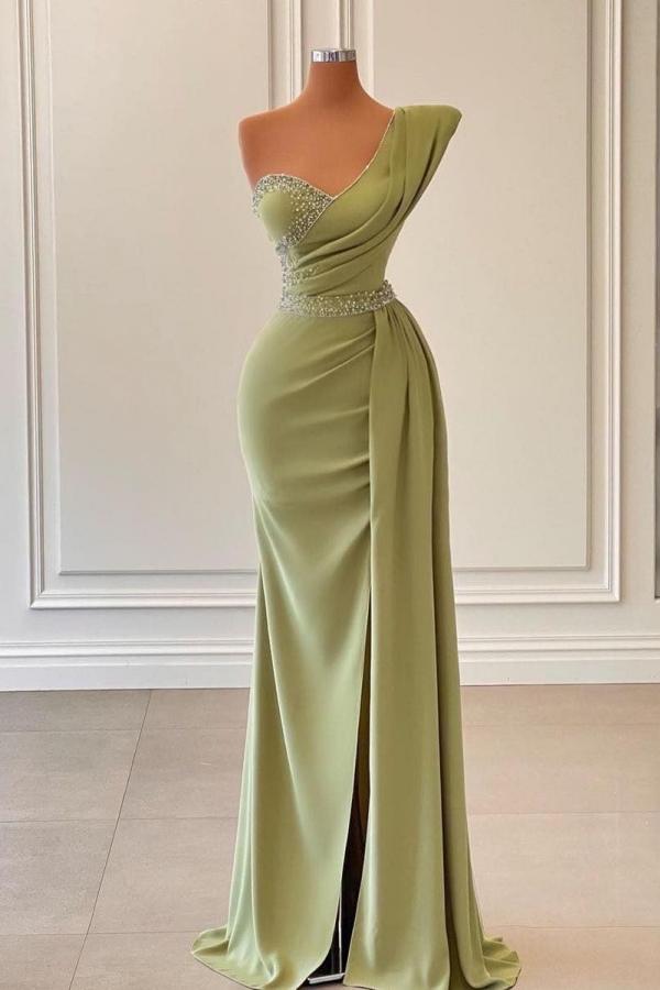 Robe de bal sirène longue à une épaule avec volants