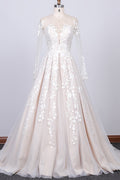 A-Linien-Brautkleid mit langen Ärmeln und Tüllapplikationen 