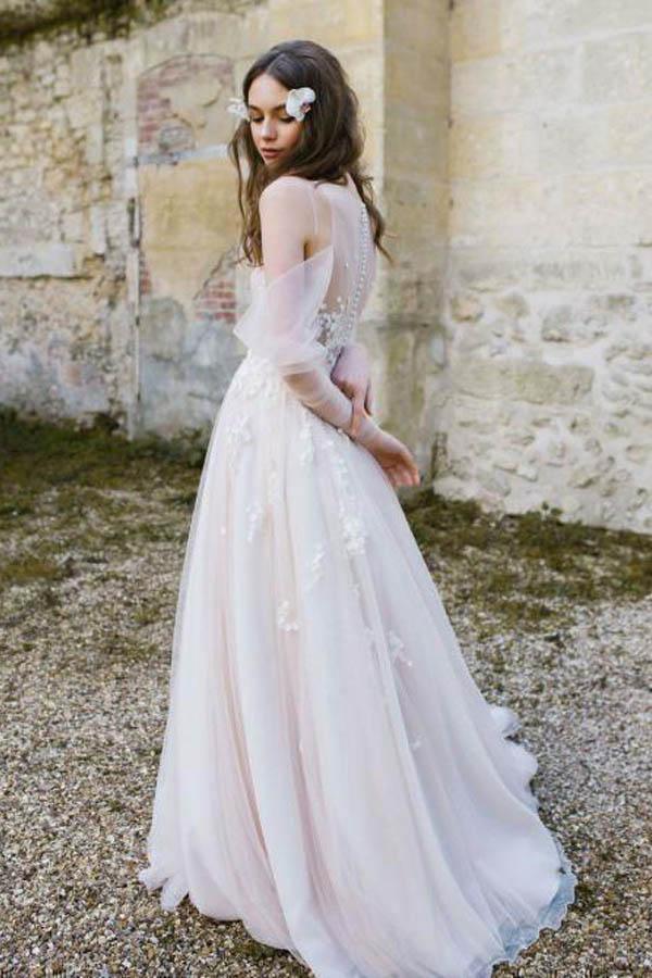 Robes de mariage de plage à manches longues, épaules dénudées, robe de mariage bohème rustique