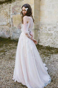Robes de mariage de plage à manches longues, épaules dénudées, robe de mariage bohème rustique