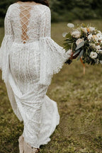 Long Sleeve Lace Wedding Dresses Lace Up Back Beach Wedding Dress