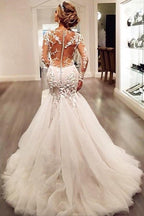 Robe de mariée ivoire à manches longues avec traîne courte et appliques en dentelle