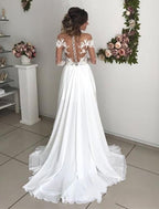 Beach Wedding Dress With Lace Long Sleeves And Chiffon A Line Gown