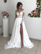 Beach Wedding Dress With Lace Long Sleeves And Chiffon A Line Gown