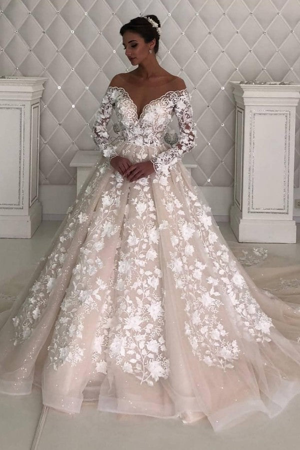 Robe de mariée à manches longues en dentelle, créateur leeves