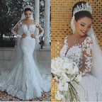 Long Sleeves Mermaid Wedding Dress With Lace Appliques Back Zipper Court Train