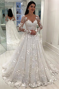Vestido de noiva de mangas compridas com aplicações de renda vestidos de noiva princesa