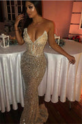 Robe de bal longue sirène à paillettes en forme de cœur