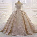 Robe de mariée luxueuse en dentelle à sequins, coupe en A, à manches longues
