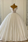 Vestidos de Noiva Luxuosos Princesa com Decote em V e Ombros Descobertos, Corte em A, com Brilho
