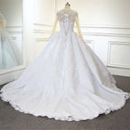 Robe de mariée blanche princesse luxueuse en ligne A à manches longues en dentelle