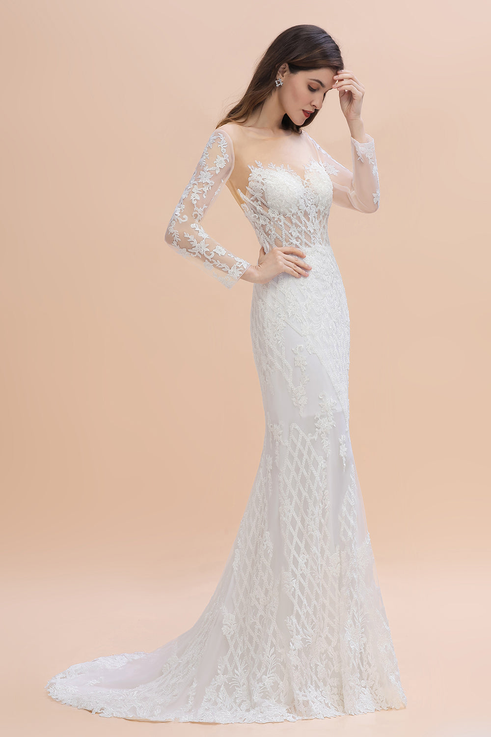 Luxury Beaded Lace Mermaid Wedding Dresses Tulle Appliques Bride Dresses with Detachable Train