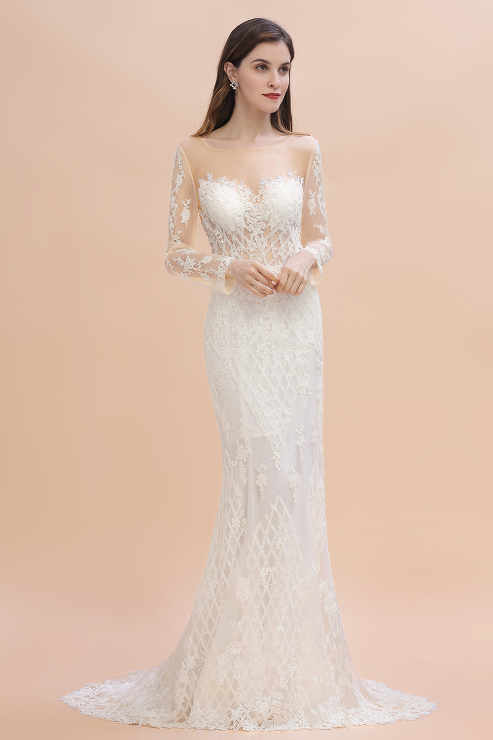 Luxury Beaded Lace Mermaid Wedding Dresses Tulle Appliques Bride Dresses with Detachable Train