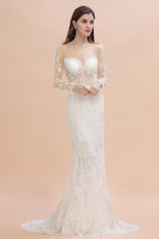 Luxury Beaded Lace Mermaid Wedding Dresses Tulle Appliques Bride Dresses with Detachable Train