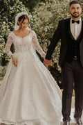 Vestidos de novia de encaje de lujo | Vestidos de novia de corte A con mangas