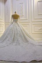 Luxuriöses langes Ballkleid mit Spitzenapplikationen und Ärmeln