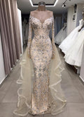 Robe de bal longue sirène de luxe à épaules dénudées avec manches