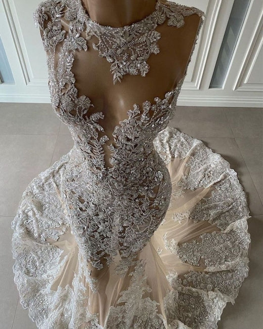 Abito da sera lungo lussuoso, sexy, a sirena, senza maniche, con pizzo