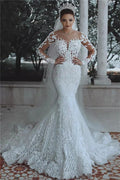 Abiti da sposa di pizzo con perline e tulle a sirena di lusso con maniche