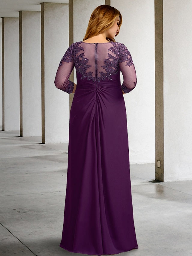 Floor Length A Line Mother Of The Bride Dress With Jewel Neckline