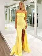 Madona | Mermaid Ruffles Strapless Mermaid Long Prom Dresses with Slit