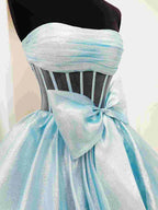 Malvis | Ball Gown Strapless Organza Long Prom Dresses with Bow