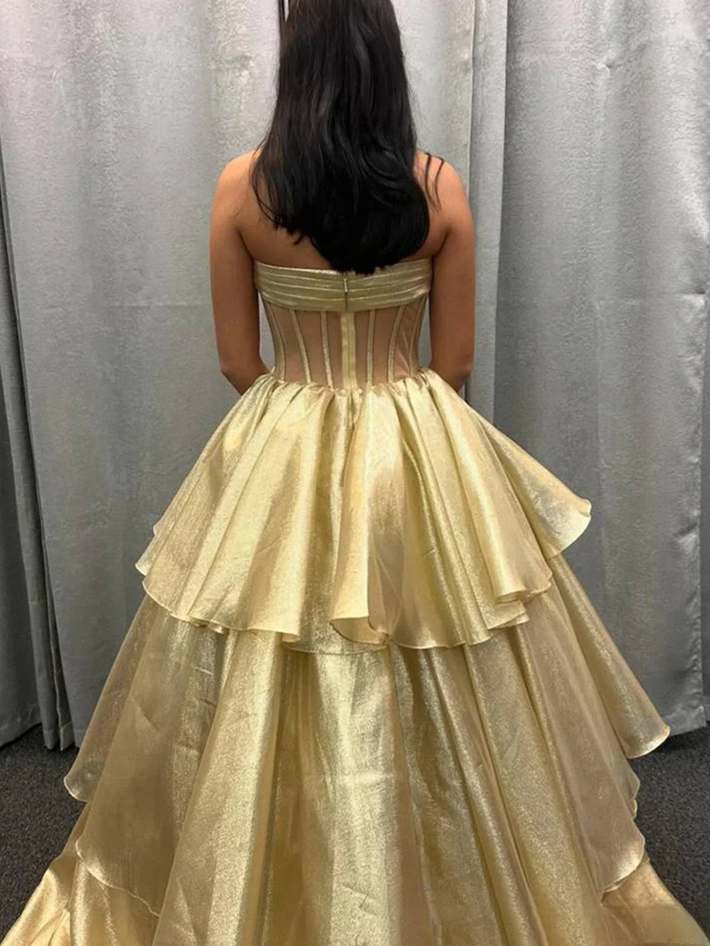Malvis | Ball Gown Strapless Organza Long Prom Dresses with Bow