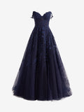 A-line Sweetheart Lace Tulle Prom Dress with Slit
