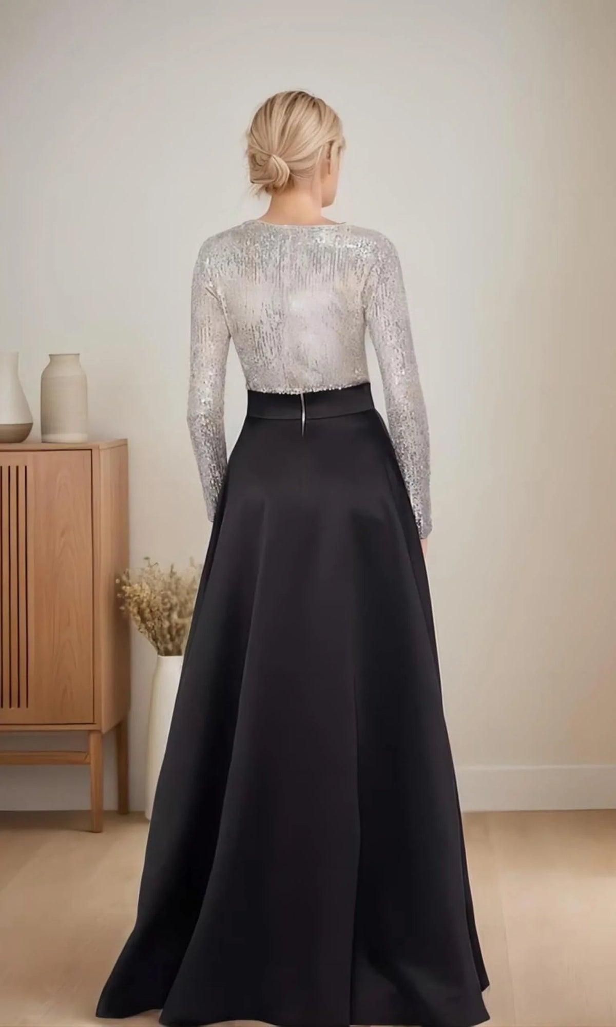 Long Sleeve Bow Dress Sequin Top Gown With A Bow