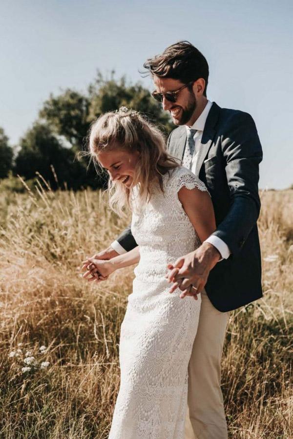 Mermaid Backless Lace Boho Cap Sleeve Bohemian Wedding Dress