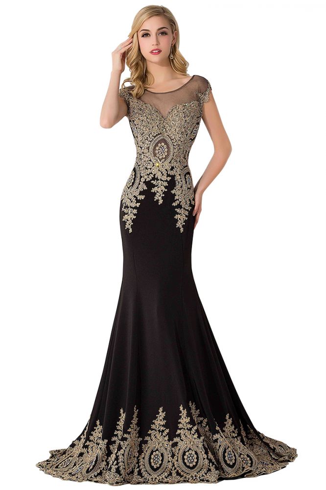 Robe de soirée en mousseline à traîne sirène avec applications