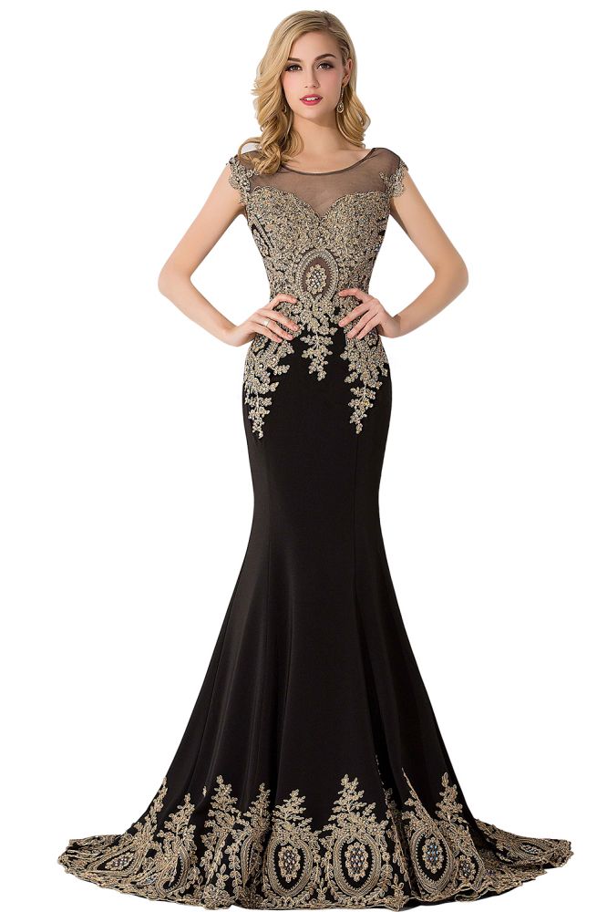 Robe de soirée en mousseline à traîne sirène avec applications
