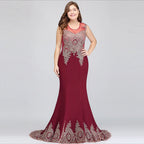 Vestidos de noche burdeos con apliques, sin mangas, de corte sirena y largo hasta el suelo