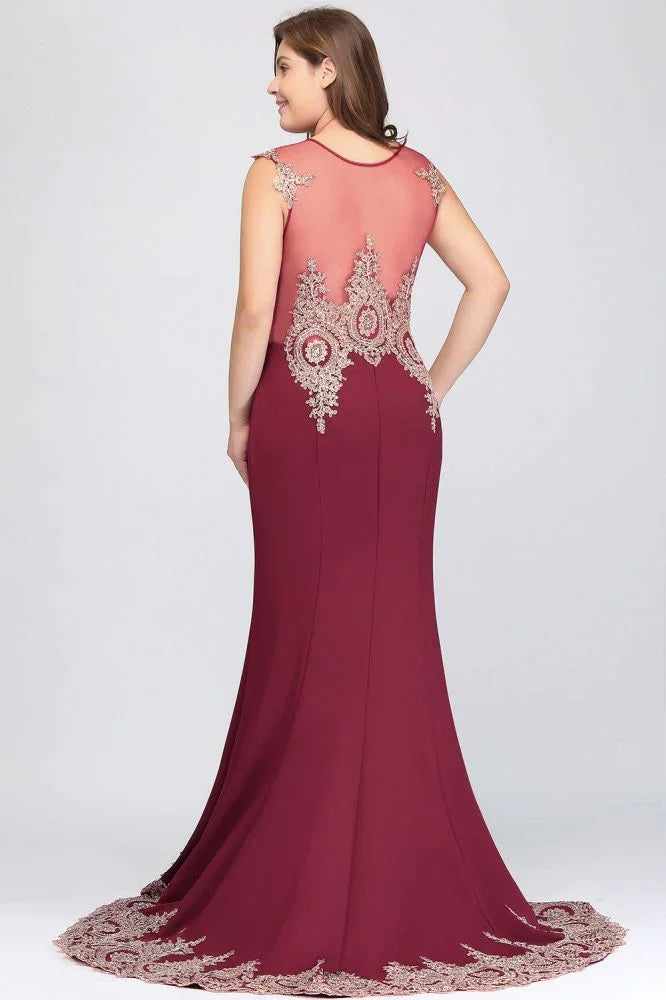 Vestidos de noche burdeos con apliques, sin mangas, de corte sirena y largo hasta el suelo