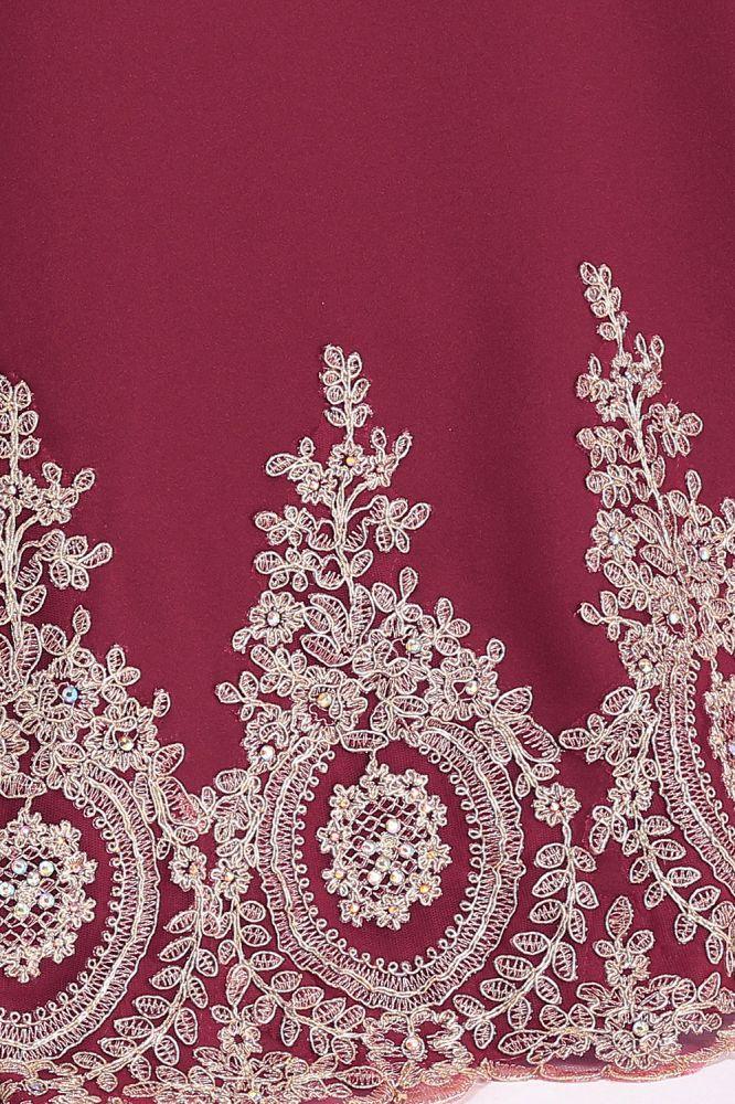Vestidos de noche burdeos con apliques, sin mangas, de corte sirena y largo hasta el suelo