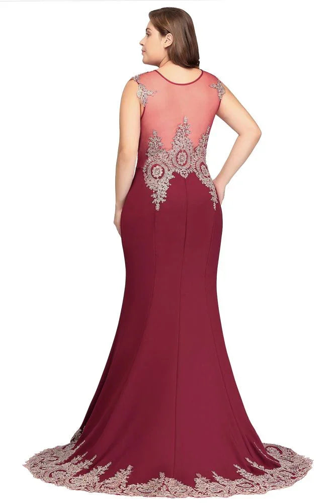 Vestidos de noche burdeos con apliques, sin mangas, de corte sirena y largo hasta el suelo