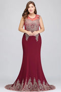 Vestidos de noche burdeos con apliques, sin mangas, de corte sirena y largo hasta el suelo