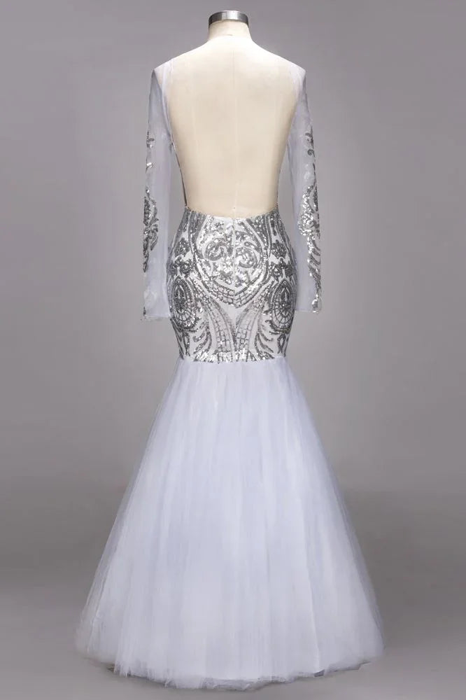Mermaid Floor Length Long Sleeves Sequined Patterns Plus Size Tulle Prom Dresses