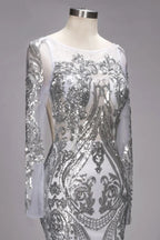 Mermaid Floor Length Long Sleeves Sequined Patterns Plus Size Tulle Prom Dresses