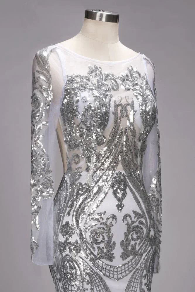 Mermaid Floor Length Long Sleeves Sequined Patterns Plus Size Tulle Prom Dresses