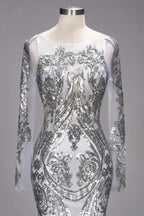 Mermaid Floor Length Long Sleeves Sequined Patterns Plus Size Tulle Prom Dresses