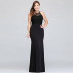 Mermaid Halter Floor Length Plus size Black Evening Dresses with Lace