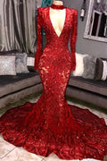 Robe de bal sirène à col montant et manches longues