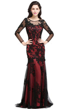 Abito da sera rosso lungo in tulle con scollo a gioiello, perline e stile sirena, sensuale