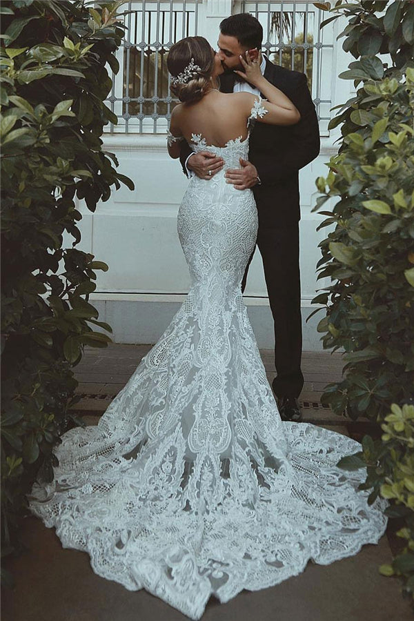Robe de mariée en dentelle sirène Belle décoration de corsage en forme de cœur avec manches