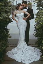 Robe de mariée en dentelle sirène Belle décoration de corsage en forme de cœur avec manches